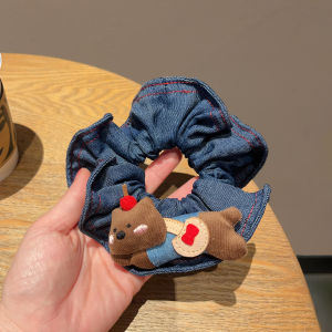 Cute Bear Fabric Hair Ties Blue Denim Hair Bands New 2025 Quality Hair Ropes for Bun Styling Fashionable Hair Accessories