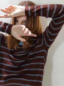 Elegant French Style Striped Round Neck Knit Top