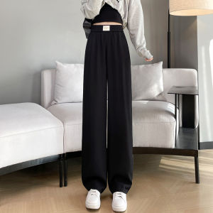 Womens Summer Thin Wide Leg Suit Pants Ice Silk Casual Narrow Style Loose Drapey Straight Cut Trousers High Waist Long Pants