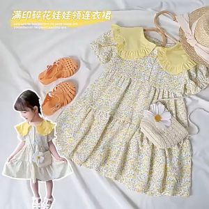 Hania kids💕พร้อมส่ง💕ชุดเดรสลายดอกไม้สำหรับเด็กผู้หญิง เวอร์ชั่นเกาหลี ฤดูร้อนใหม่ สไตล์ป่า สไตล์ชนบท ชุดเดรสเด็กผู้หญิง เก๋ไก๋ พร้อมกระเป๋า-K3124507