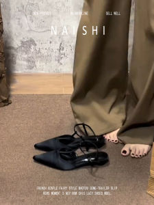 NAISHI | Genuine Leather T-Strap Open Back Low Heel Pointed Toe Comfortable Womens Sandals
