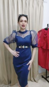 LooWear Dress Scuba Wanita Bodycon Lengan Tile 3/4 Rok Span Korean Style Terbaru