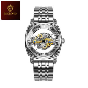 แบรนด์หรูนาฬิกาแฟชั่นผู้ชายสายสแตนเลสกีฬาธุรกิจแฟชั่น Casual รอบตัวชี้ Hollow ควอตซ์นาฬิกา B432