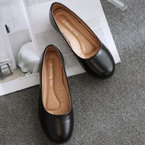 Glossy Surface Flat Heel Womens Shoes Commuting Anti-Slip round Head Hotel Staff Shoes Black Work Shoes for Working Mothers
