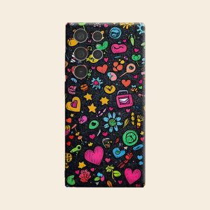 Black Graffiti Heart Doodle Luxury Fashion Full Lens Protective Case for Samsung Galaxy S26 S25 S24 A56 A36 Plus Ultra