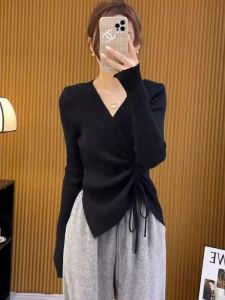 HUOLISI | Black Knit Irregular Fitted Long Sleeve Sweater