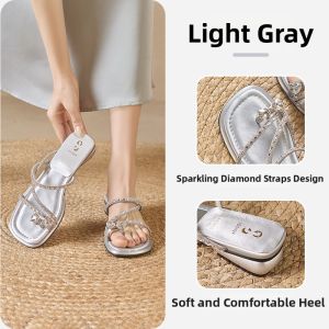 Josiny | Gorgeous Crystal Decor Flat Comfortable Sandals