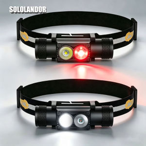 SOLOLANDOR White Red LED Mini Headlamp High Power Headlight 18650 Rechargeable USB Type-C Torch Camping Hunting Flashlight Lamp