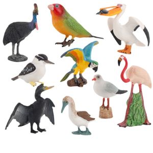 Early Education Toy 9 Types of Bird Models Simulation Flamingo Pelican Firebird Parrot Bonito Duck Figure Dolls Static Animal Models