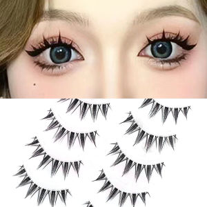 5 Pairs Manga False Eyelashes Wispy Soft Cluster Lashes Natural Thick Eyelashes with Clear Band Korean Style Anime Makeups