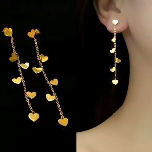 OYJR bông tai titan nữ dáng dài không gỉ Hoa tai titan hình trái tim phong cách trẻ trung thanh lịch trang sức titan mẫu mới nhất 2022