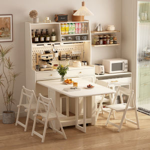 Hong Kong Full Solid Wood Dining Table Foldable Integrated against Wall High Cabinet Small Household Multi-functional Storage