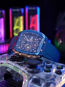Bold Chronograph Watch with Silicone Strap – Luminous Dial Waterproof & Luxury Box
