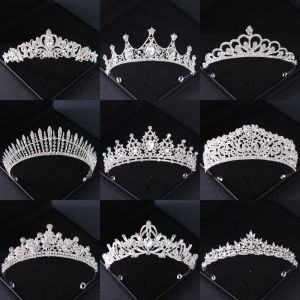 Pha Lê Bạc Cô Dâu Tiaras Đá Công Chúa Vương Miện Cho Nữ Vũ Hội Cưới Phụ Kiện Tóc Hợp Kim Kẽm Trang Sức Thời Trang
