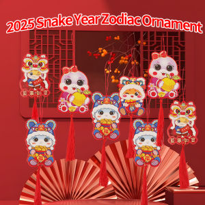 จี้แขวนเทศกาลฤดูใบไม้ผลิตรุษจีน6ชิ้นเครื่องประดับโต๊ะทำงานหน้าแรกใบไม้ผลิรูปปีงู