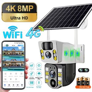 Camera IP Năng Lượng Mặt Trời 4G/WiFi 8MP 4K Hai Ống Kính Bảo Vệ An Ninh Ngoài Trời Với Pin Tiết Kiệm Năng Lượng Tầm Nhìn Ban Đêm PIR V380 Pro CCTV