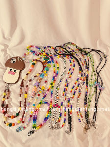 Handmade Long Chain Crossbody Phone Accessory for Women Multicolor Beads Cartoon Design Compatible with  Huawei Phones