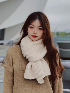 Zhougenggi Korean Style Warm Woolen Scarf for Women Winter Thermal Knitted Neck Warmer Autumn Winter Pure Color Tag Attached