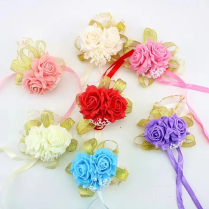 Foam Rose Flowers Bridal Bridesmaid Wrist Corsage Wedding Party Ribbon Bracelet