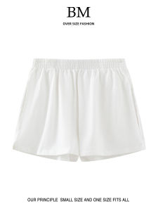กางเกงขาสั้นทรงตรงหลวมๆ สไตล์อเมริกันย้อนยุค ผ้าฝ้ายแท้ กางเกงขาสั้นทรงตรงเอวยางยืด กางเกงขาสั้นทรงตรงสำหรับผู้หญิง สไตล์ BM