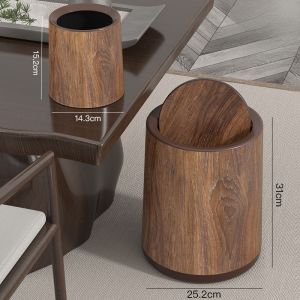 Retro Wood Grain Trash Can for Bedroom And Living Room Storage High Aesthetic Value Bathroom Toilet Paper Basket Home Use