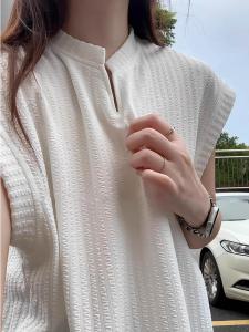 White American Style Sleeveless Vest Womens Outdoor Summer Texture Cool Feeling V-Neck T-Shirt Ice Silk Quick Dry Sports Camisole Sweatshirt