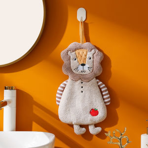 4Pcs Cartoon Animal Shape Coral Velvet Hand Towel Bathroom Hanging Absorbent Towel Kitchen Thick Embroidered Square Towel
