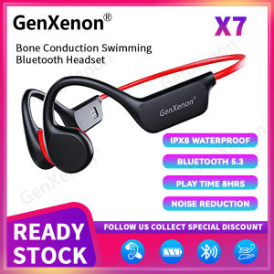 GenXenon X7 Bone Conduction Headphones Bluetooth Open-Ear IPX8 32G Memory Waterproof Wireless Swimming Headset Built in with Microphone for Sports