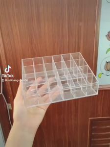 Hộp để Son môi 24 ô nhựa trong giá rẻ Khay để chổi cọ trang điểm mỹ phẩm 24 ô chất liệu dày rặn trong suốt
