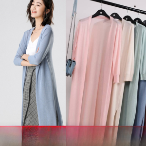 Ice Silk Knitted Open Cardigan Womens Mid-Length Thin Sun Protection Loose Slimming Air Conditioning Outerwear Shawl