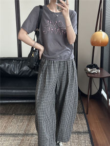 Deep Grey Short Sleeve T-Shirt Embroidered Love Heart by Old Yang Summer New Style Womens Loose Fit Knitted round Neck Top