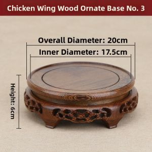 Red Sandalwood Carved Flower Vase Base round Stone Potted Landscape Incense Burner Buddha Statue Wooden Tray Home Decor