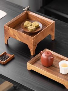 Rustic Chinese Style Small Square Wooden Tea Tray Luxury Home Use Fruit Tray Simple Design Handmade Vintage Tea Storage Plate