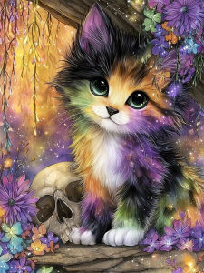 BILIBILI | Oil Painting By Numbers Rainbow Fluffy Cat Skull DIY Number Drawing Canvas Pictures By Numbers Home Decor Large Size