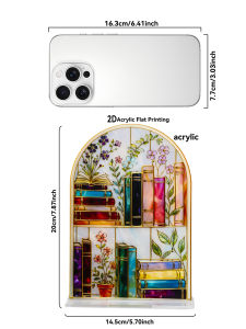 2D Acrylic Bookshelf Decor Arched Bookcase with Flowers Desk Ornaments Colorful Art Tabletop Sign Gift for Office & Home Shelf