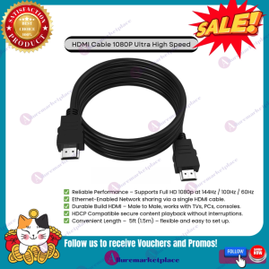 HDMI Cable 5ft 1.5m Male to Male – Full HD 1080p 144Hz | Ethernet Ready | HDCP Compatible | For PC HDMI for Monitor to CPU Console Blu-ray Players PS4 PS3 XBox 360 Xbox One Nintendo Switch  TV PC Laptop