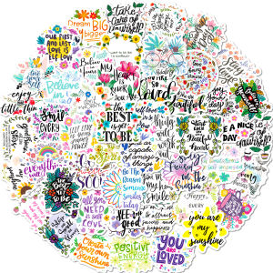 Motivational Text Stickers 50 Pieces Colorful Flower English Slogans Graffiti Personality Stickers for Business And Cultural Use