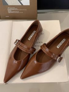 French Pointed Toe Mary Jane Shoes Womens Spring 2025 New Style Slimming Casual Mini Leather Shoes Slip-On Single Shoes