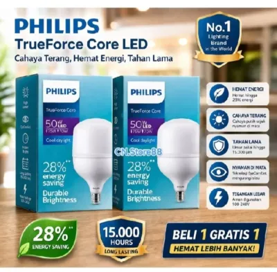 Bohlam lampu LED Philips 50 watt super terang bergaransi 1 tahun beli 1grtis 1