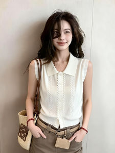 ZHILU | Elegant Polo Neck Sleeveless Knitted Vest Womens Slimming Top
