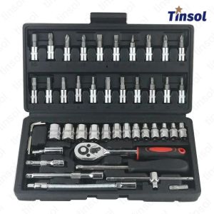 TINSOL 46pcs 1/4 Inch Drive Socket Ratchet Wrench Set Multi-Functional Professional Automotive Repair Mechanic Hand Tools Kit "