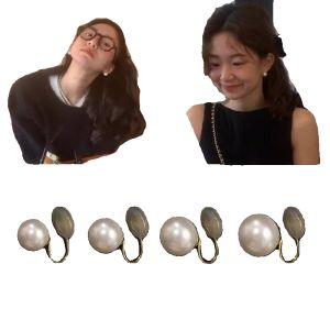 Spring Grid Pearl Clip-On Earrings for Women High-End Fake Jewelry No Piercing Required Japanese and South Korean Style