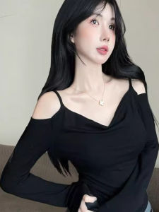 เสื้อยืดแขนยาวเข้ารูปสไตล์เกาหลีสำหรับผู้หญิง ทรงเข้ารูป คอวี สีสันสดใส ทรงพอดีตัว ไม่มีซิป ความหนาปกติ