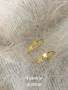 Pure S925 Silver Golden Star Ear Hooks Earrings Personality Luxury Simple Elegant Autumn Winter Sweet Niche Fashion Jewelry