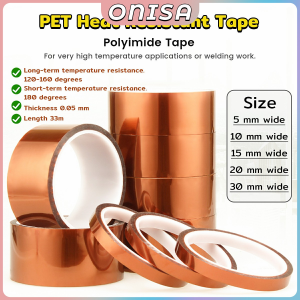 Onisa 33m High Temperature Tape Heat Resistance Polyimide Adhesive Tape Cloth Termal Insulation Gold Tapes