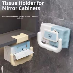 YESPERY U-shaped Tissue Holder Punch-Free Bathroom Mirror Cabinet Hanging Tissue Storage Rack Space Saving Removable Tissue Dispenser