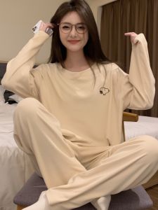 Snug Fit Snoopy Fleece Sleepwear Womens Spring Autumn Long Sleeve Casual Home Clothes Two Piece Set Sweet Style Polyester Fabric