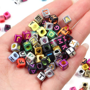 100pcs/lot 6mm Square Acrylic Alphabet Beads Colorful Mixed Letters Loose Beads For DIY Craft Bracelet Earrings Accessories