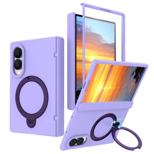 Alloy Rotating Magnetic Stand Case For Samsung Galaxy Z Fold 8 Ultra 7 6 Tempered Glass Anti-Fingerprint Drop Protection Cover
