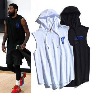 Mens Loose Fit Hoodie Vest Breathable Moisture Wicking Polyester No Sleeve T-Shirt for Students Summer 2024 Trendy Shoulder Pad